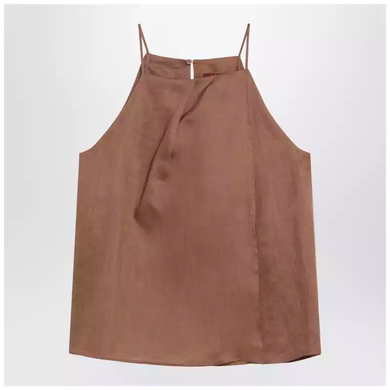 Max Mara Studio Tobacco-coloured ramie gauze top