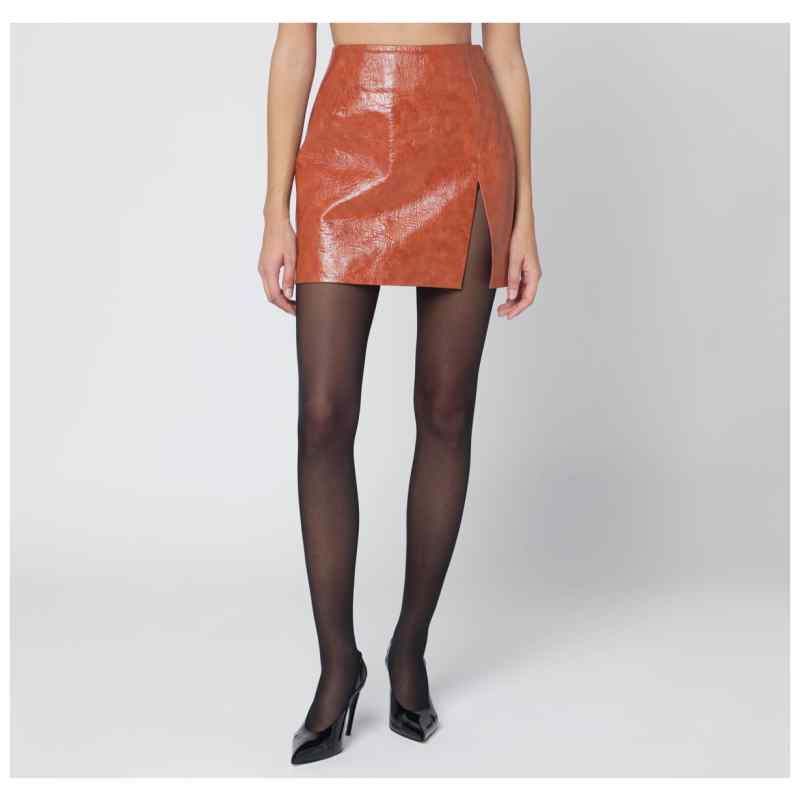 THE ANDAMANE Leather-effect mini skirt in tan, theFeinheit