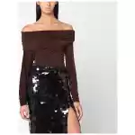 THE ANDAMANE Top with bare shoulders in brown jersey