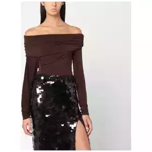 THE ANDAMANE Top with bare shoulders in brown jersey