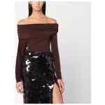 THE ANDAMANE Top with bare shoulders in brown jersey