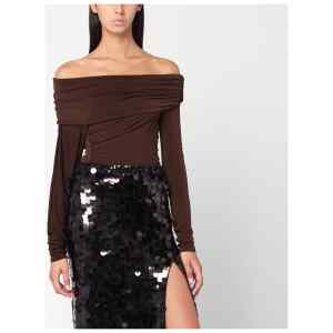 THE ANDAMANE Top with bare shoulders in brown jersey