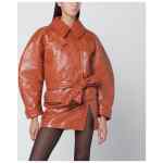 The Andamane Tan leather-effect belted jacket