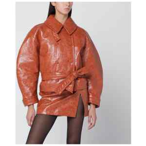 The Andamane Tan leather-effect belted jacket