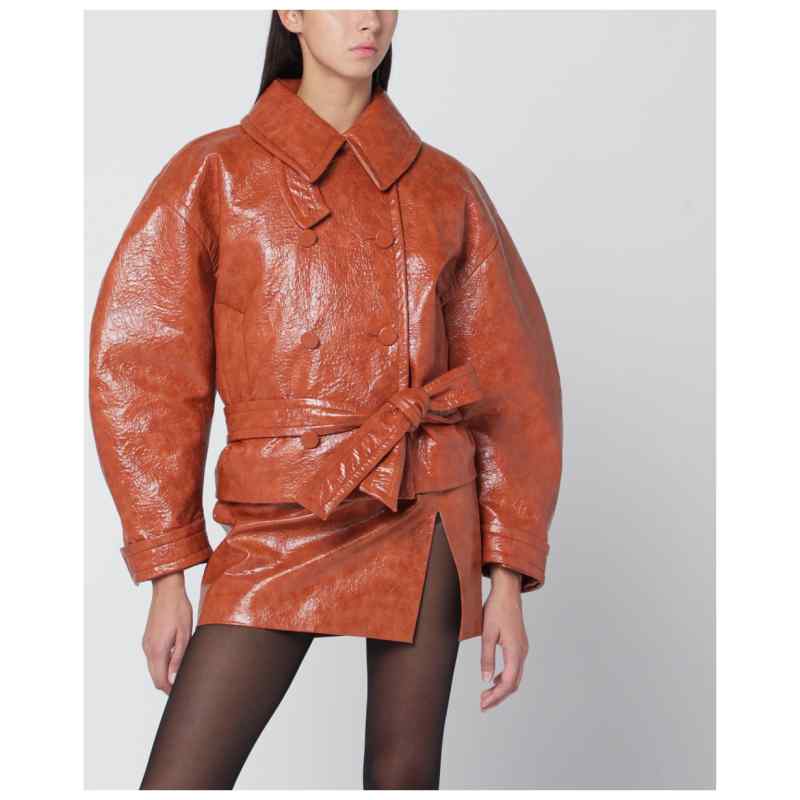 THE ANDAMANE Tan leather-effect belted jacket, theFeinheit