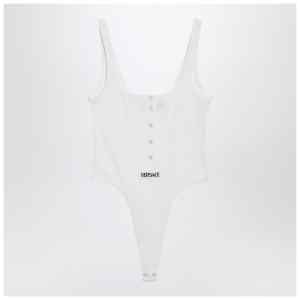 Versace White high-cut bodysuit with embroidered logo