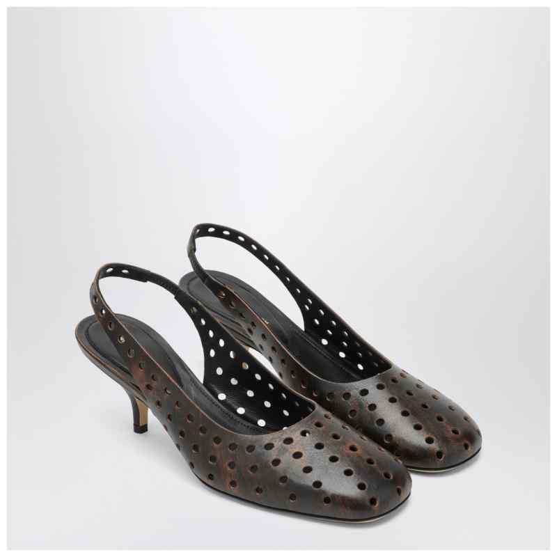 Dries Van Noten Brown aged leather perforated slingback shoes, theFeinheit