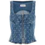 Marine Serre Moon Laser Denim Bustier Top