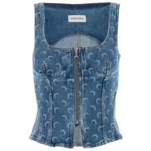 Marine Serre Moon Laser Denim Bustier Top
