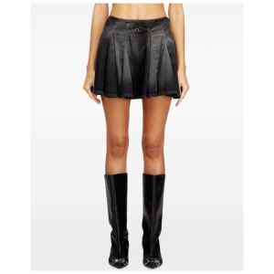 Diesel Short pleated skirt in lightweight denim