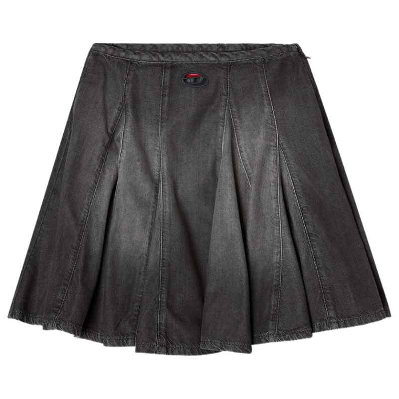 Diesel Short pleated skirt in lightweight denim