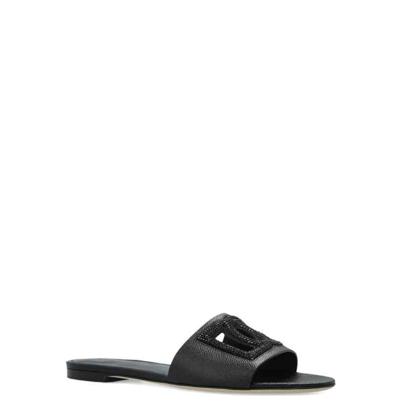 Dolce & Gabbana-DG-logo leather slides