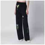 Stella McCartney Black wool trousers with floral embroidery