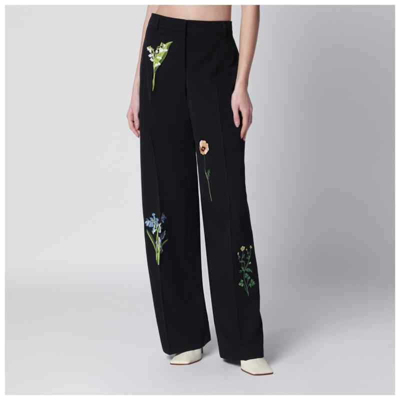 Stella McCartney Black wool trousers with floral embroidery, theFeinheit