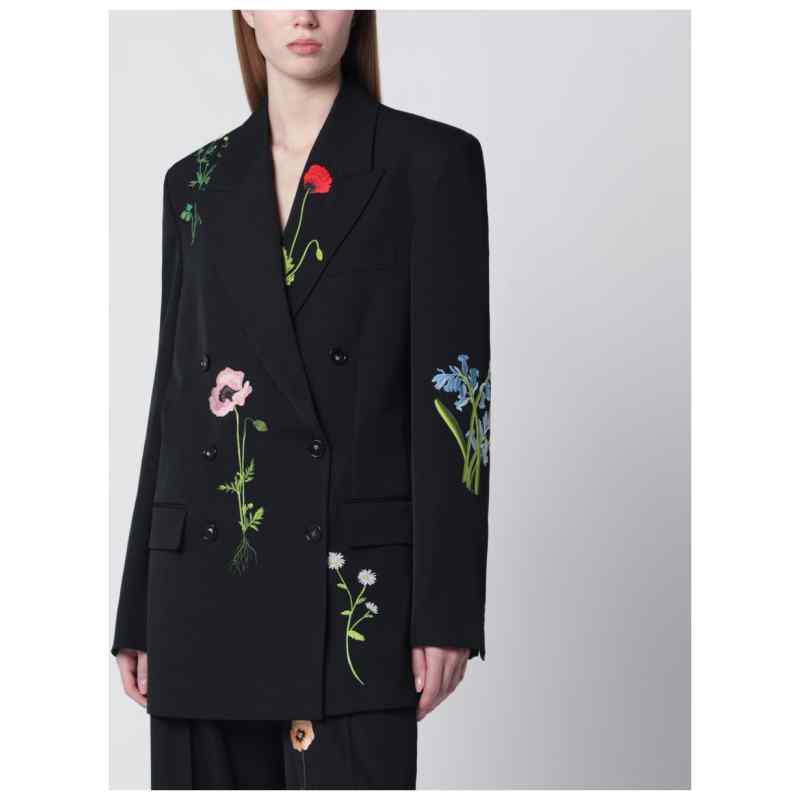 Stella McCartney Black double-breasted jacket with floral embroidery, theFeinheit