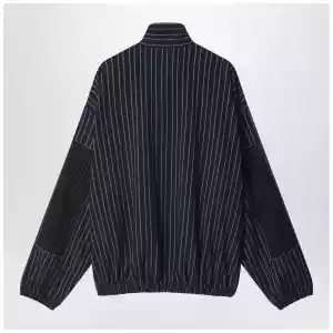 Acne Studios Navy blue zip-up jacket with pinstripe pattern