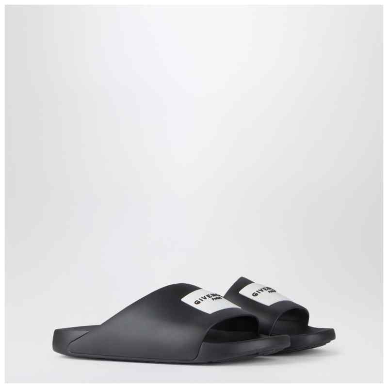 Givenchy Black rubber Label Slide flat mules, theFeinheit