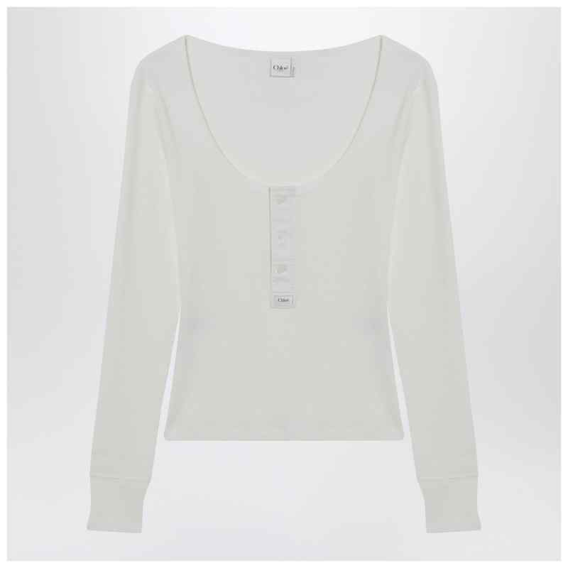 Chloé White Henley cotton jersey top Chloé White Henley cotton jersey top, theFeinheit