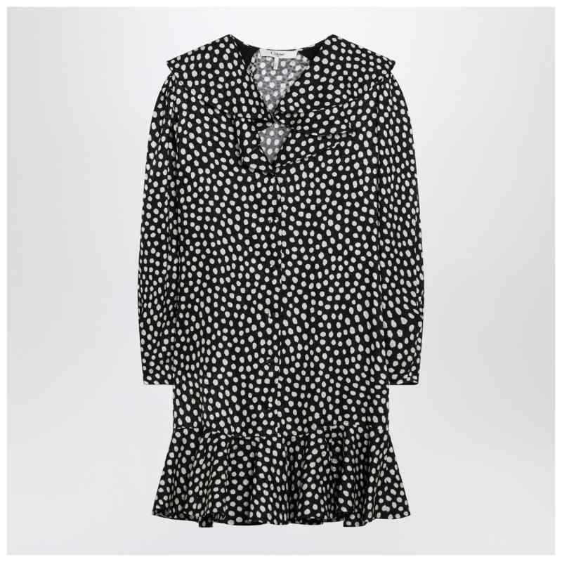 Chlo&eacute; Black silk jacquard mini dress with polka dot print, theFeinheit