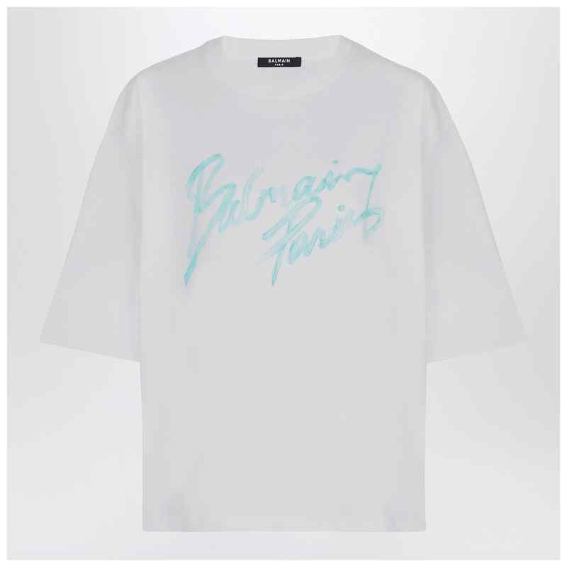 Balmain Oversized white T-shirt with logo print, theFeinheit