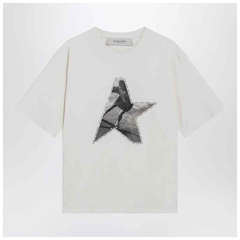 Golden Goose White T-shirt with logo print, theFeinheit