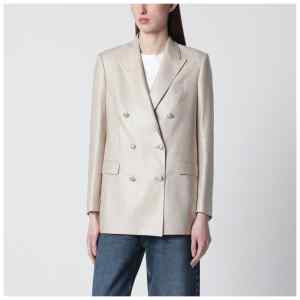 Tagliatore Beige silk double-breasted jacket