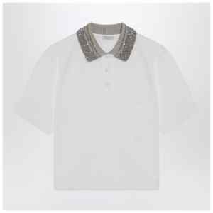 Brunello Cucinelli White polo shirt with Dazzling Knit Collar