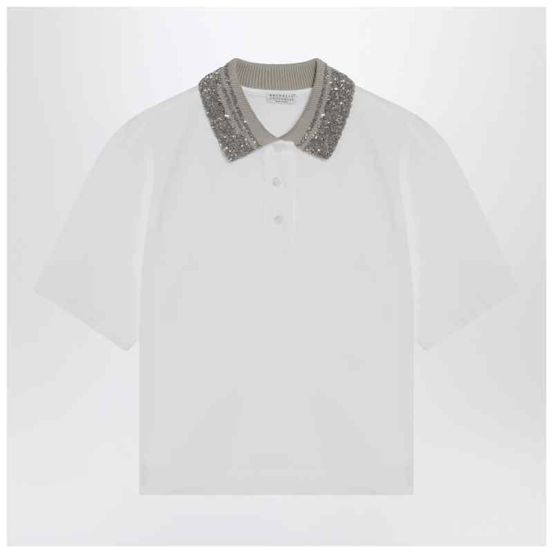 Brunello Cucinelli White polo shirt with Dazzling Knit Collar, theFeinheit