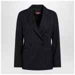 Max Mara Studio Giacca doppiopetto blu in lana gessata