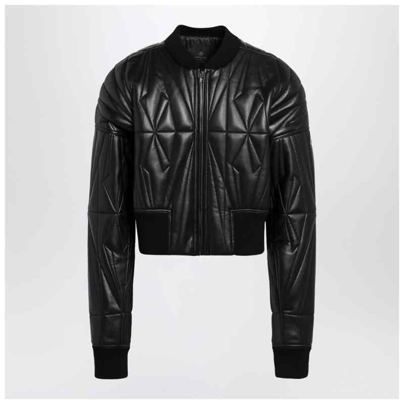 Moncler + Rick Owens Black faux leather zip-up bomber, theFeinheit