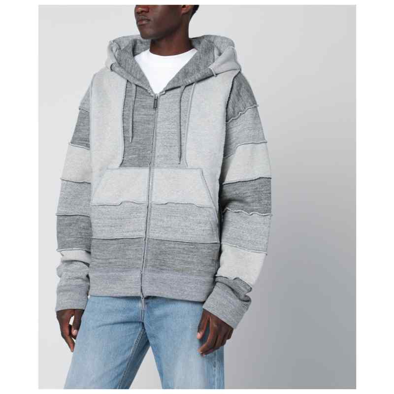 Magliano X D2 Grey zip sweatshirt with patchwork pattern, theFeinheit