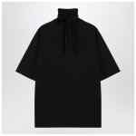 LEMAIRE Black cotton T-shirt with scarf detail