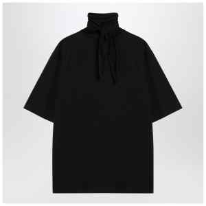 LEMAIRE Black cotton T-shirt with scarf detail