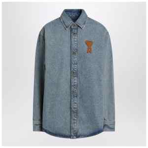 Ami Paris Ami de Coeur indigo used-effect denim shirt