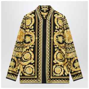 Versace Black and gold printed silk twill shirt