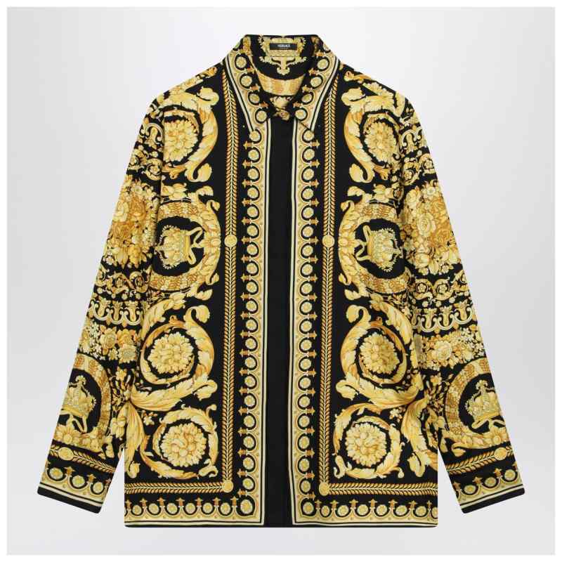 Versace Black and gold printed silk twill shirt, theFeinheit