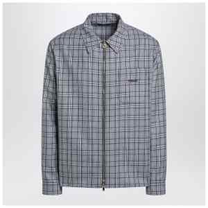 Versace Light blue zip-up checked shirt