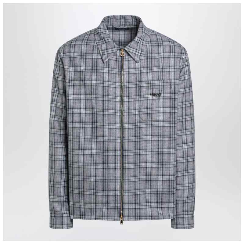 Versace Light blue zip-up checked shirt, theFeinheit