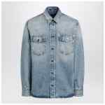 Versace Light blue stone-washed denim shirt with studs