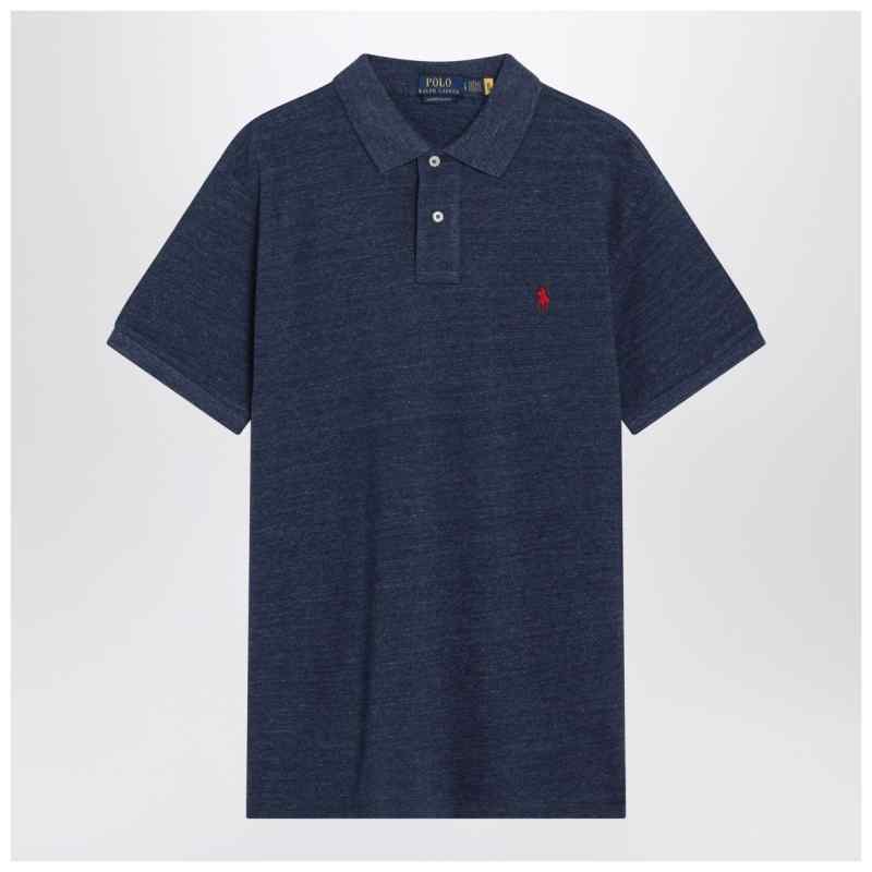 Polo Ralph Lauren Navy m&eacute;lange cotton Custom Slim-Fit polo shirt, theFeinheit