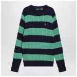 Polo Ralph Lauren Navy blue/green striped cable knit sweater