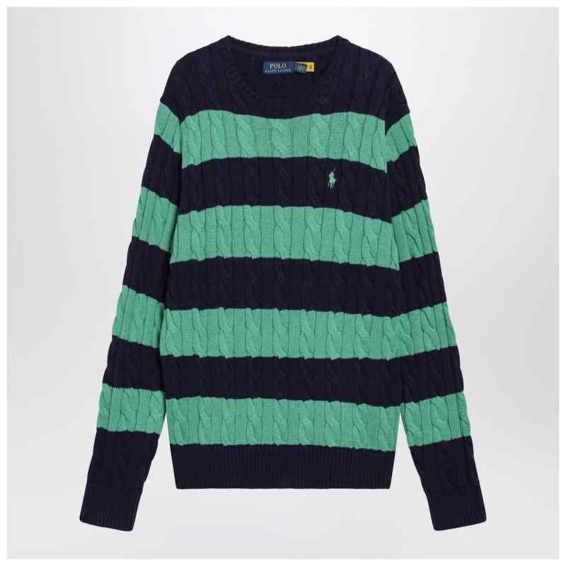 Polo Ralph Lauren Navy blue/green striped cable knit sweater, theFeinheit