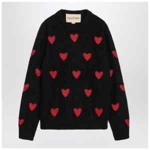 Valentino Jacquard heart pattern sweater black/red