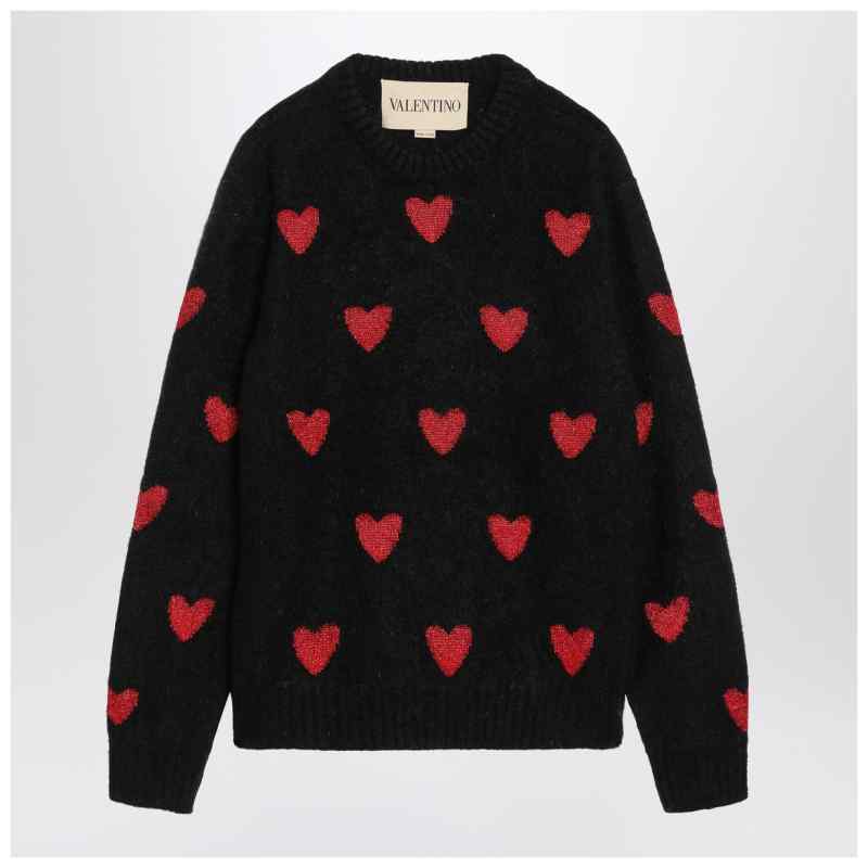 Valentino Jacquard heart pattern sweater black/red, theFeinheit