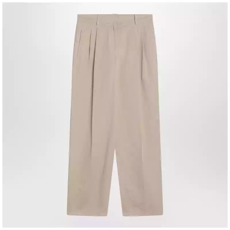 The Row Lilas light khaki cotton and linen trousers