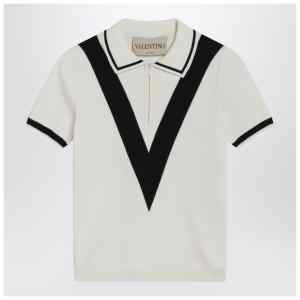 Valentino Garavani Ivory and black V-inlay polo shirt