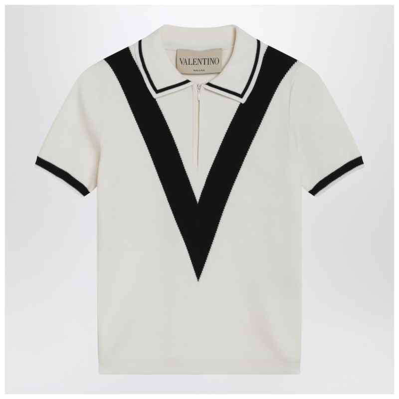 Valentino Garavani Ivory and black V-inlay polo shirt, theFeinheit