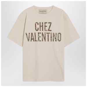 Valentino Garavani Ivory cotton T-shirt with Chez Valentino floral motif