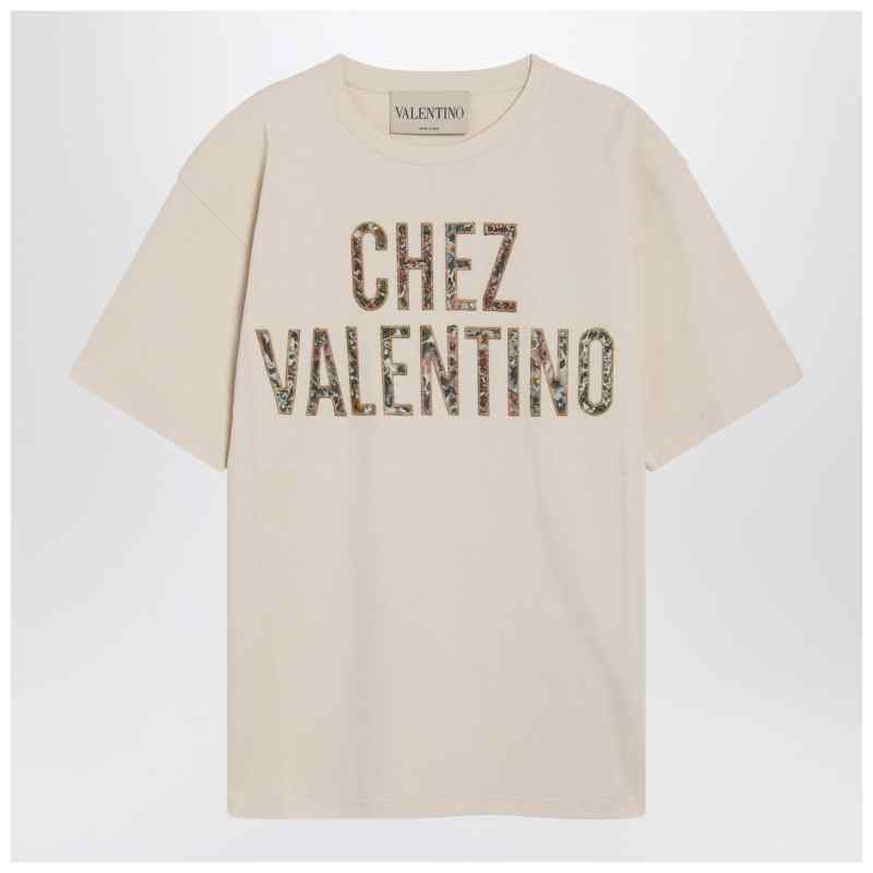 Valentino Garavani Ivory cotton T-shirt with Chez Valentino floral motif, theFeinheit