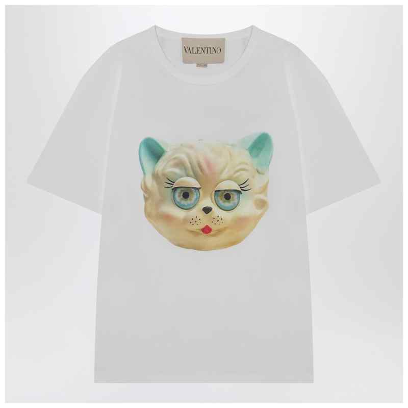 Valentino White T-shirt with Le Chat De La Maison print, theFeinheit